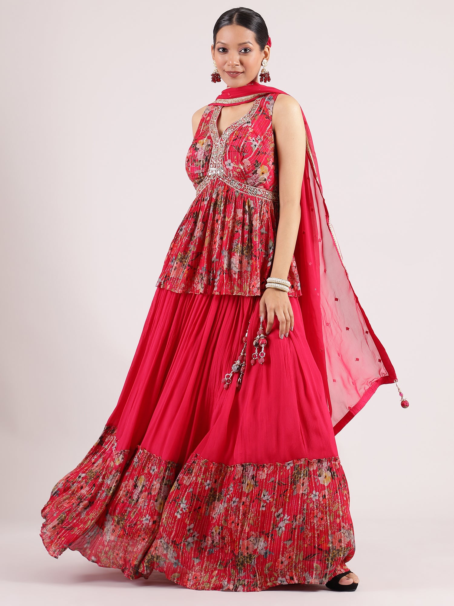 Radiant Red Georgette Peplum Lehenga with Exquisite Embroidery