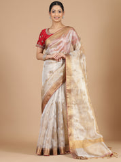 Luxurious Light Gold Tissue Saree with Zardosi Work