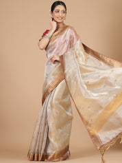 Luxurious Light Gold Tissue Saree with Zardosi Work