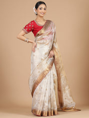 Luxurious Light Gold Tissue Saree with Zardosi Work