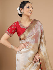 Luxurious Light Gold Tissue Saree with Zardosi Work