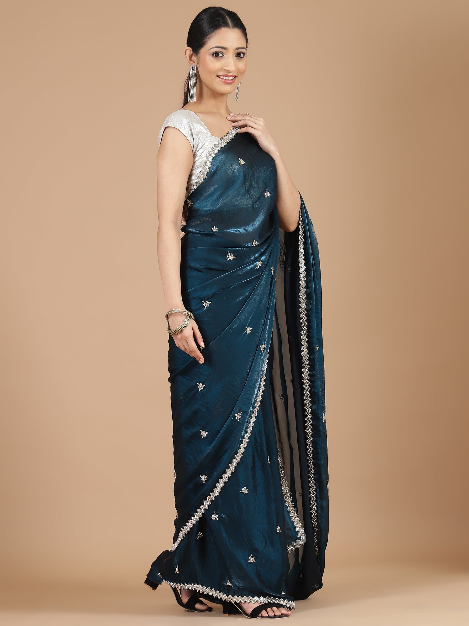 Peacock Blue Saree with Aari Embroidery Border