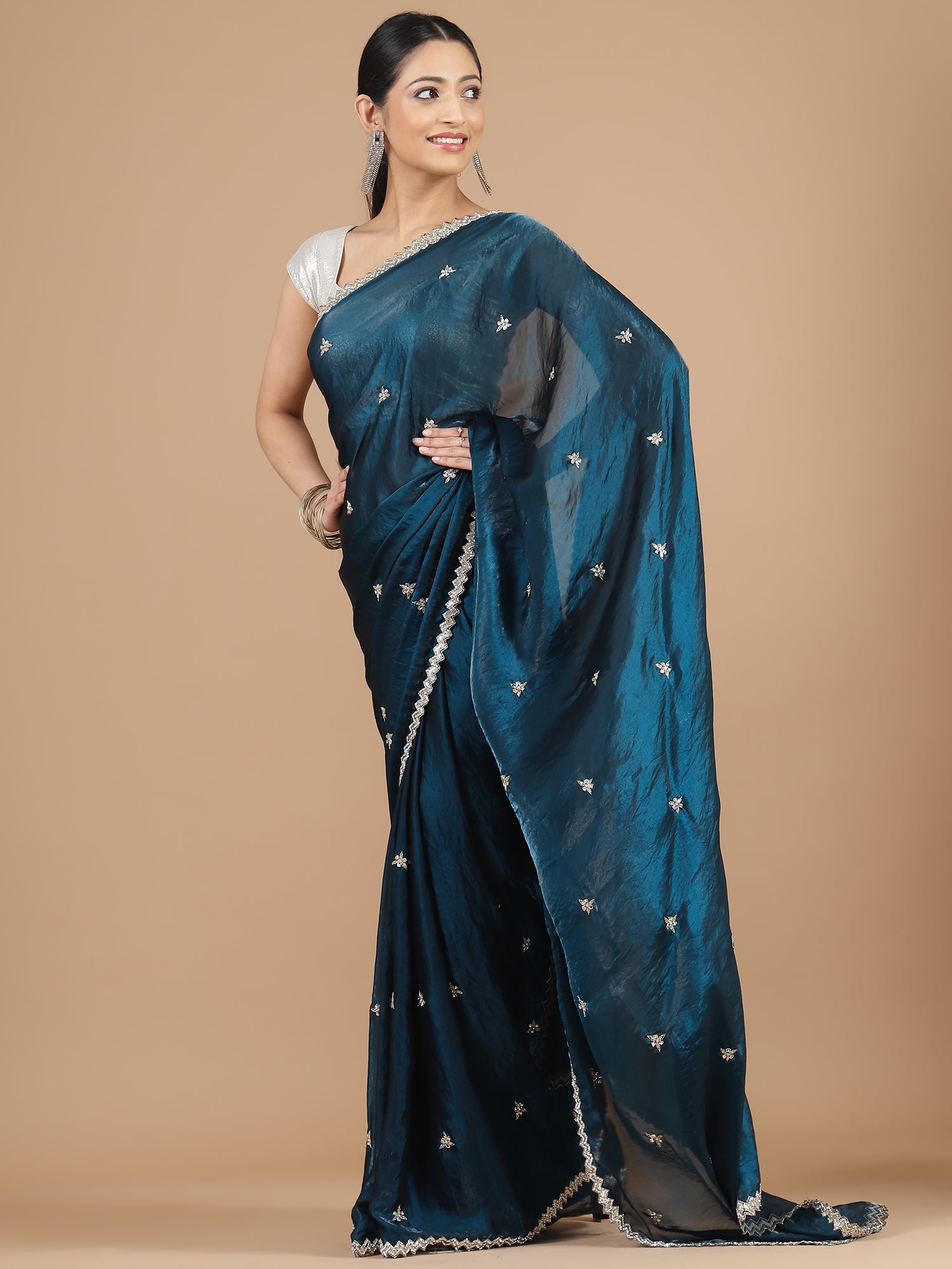 Peacock Blue Saree with Aari Embroidery Border