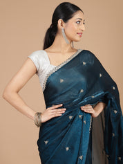 Peacock Blue Saree with Aari Embroidery Border