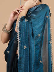 Peacock Blue Saree with Aari Embroidery Border