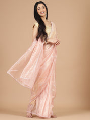 Peach Organza Tissue Saree with Stone Work