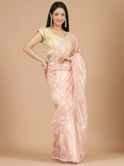 Peach Organza Tissue Saree with Stone Work