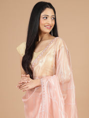 Peach Organza Tissue Saree with Stone Work