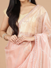 Peach Organza Tissue Saree with Stone Work