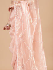 Peach Organza Tissue Saree with Stone Work