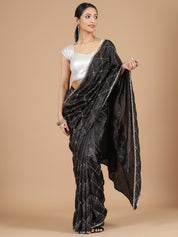 Black Organza Crush Tissue Saree with Cutdana Embroidery