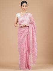 Light Pink Organza Saree with Cutdana Scallop Embroidery Border