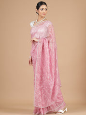 Light Pink Organza Saree with Cutdana Scallop Embroidery Border