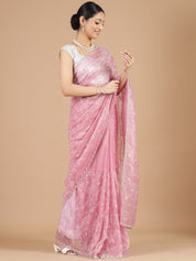 Light Pink Organza Saree with Cutdana Scallop Embroidery Border