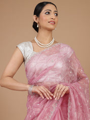 Light Pink Organza Saree with Cutdana Scallop Embroidery Border