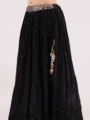 Black Georgette Lehenga with Floral Organza Jacket