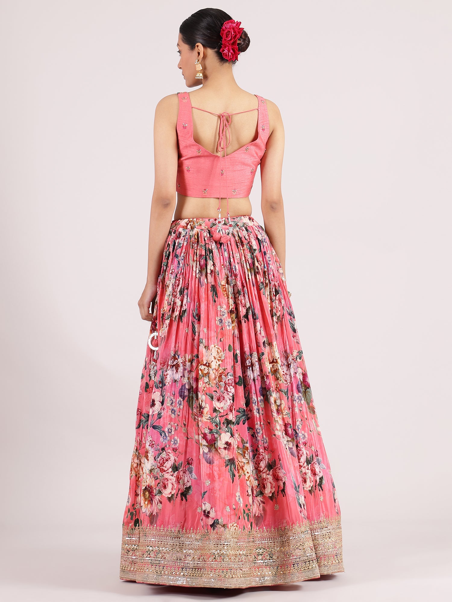 Elegant Peach Georgette Digital Print Lehenga with Heavy Mirror Work Blouse