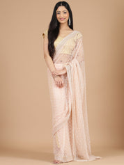 Light Peach Net Saree with Cutdana Embroidery