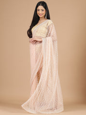 Light Peach Net Saree with Cutdana Embroidery