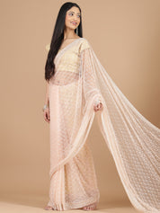 Light Peach Net Saree with Cutdana Embroidery