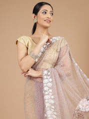 Lilac Netted Saree with Intricate Floral Beads Work