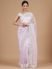 Lavender Organza Saree with Intricate Cutwork Border Embroidery