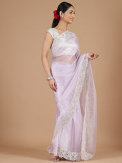 Lavender Organza Saree with Intricate Cutwork Border Embroidery