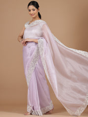 Lavender Organza Saree with Intricate Cutwork Border Embroidery