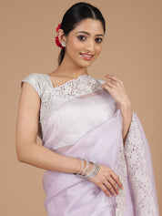 Lavender Organza Saree with Intricate Cutwork Border Embroidery