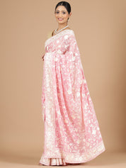 Pink Georgette Saree with Floral Embroidery