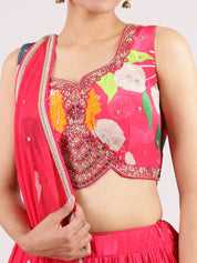 Enchanting Rani Pink Digital Print Silk crepe Lehenga with Sparkling Cutdana Highlights