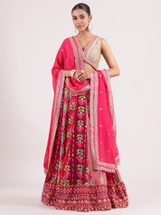 Pink Cotton Applique Lehenga with Brocade Blouse & Kotapatti Embroidery