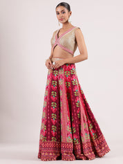 Pink Cotton Applique Lehenga with Brocade Blouse & Kotapatti Embroidery