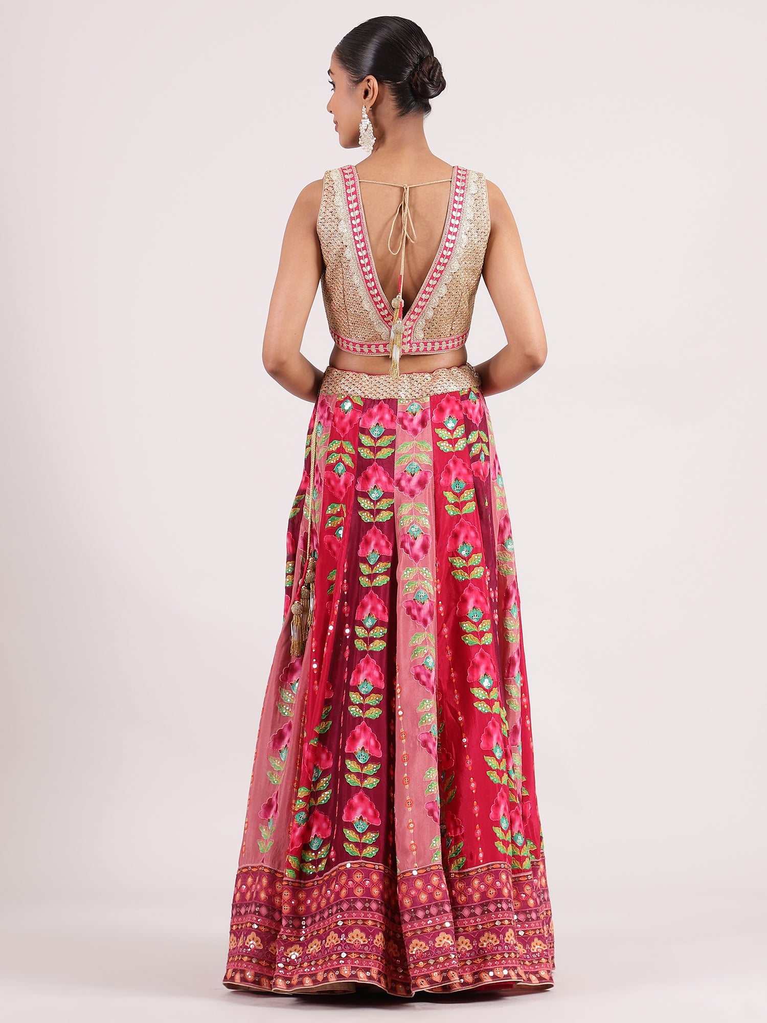 Pink Cotton Applique Lehenga with Brocade Blouse & Kotapatti Embroidery