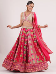 Pink Cotton Applique Lehenga with Brocade Blouse & Kotapatti Embroidery