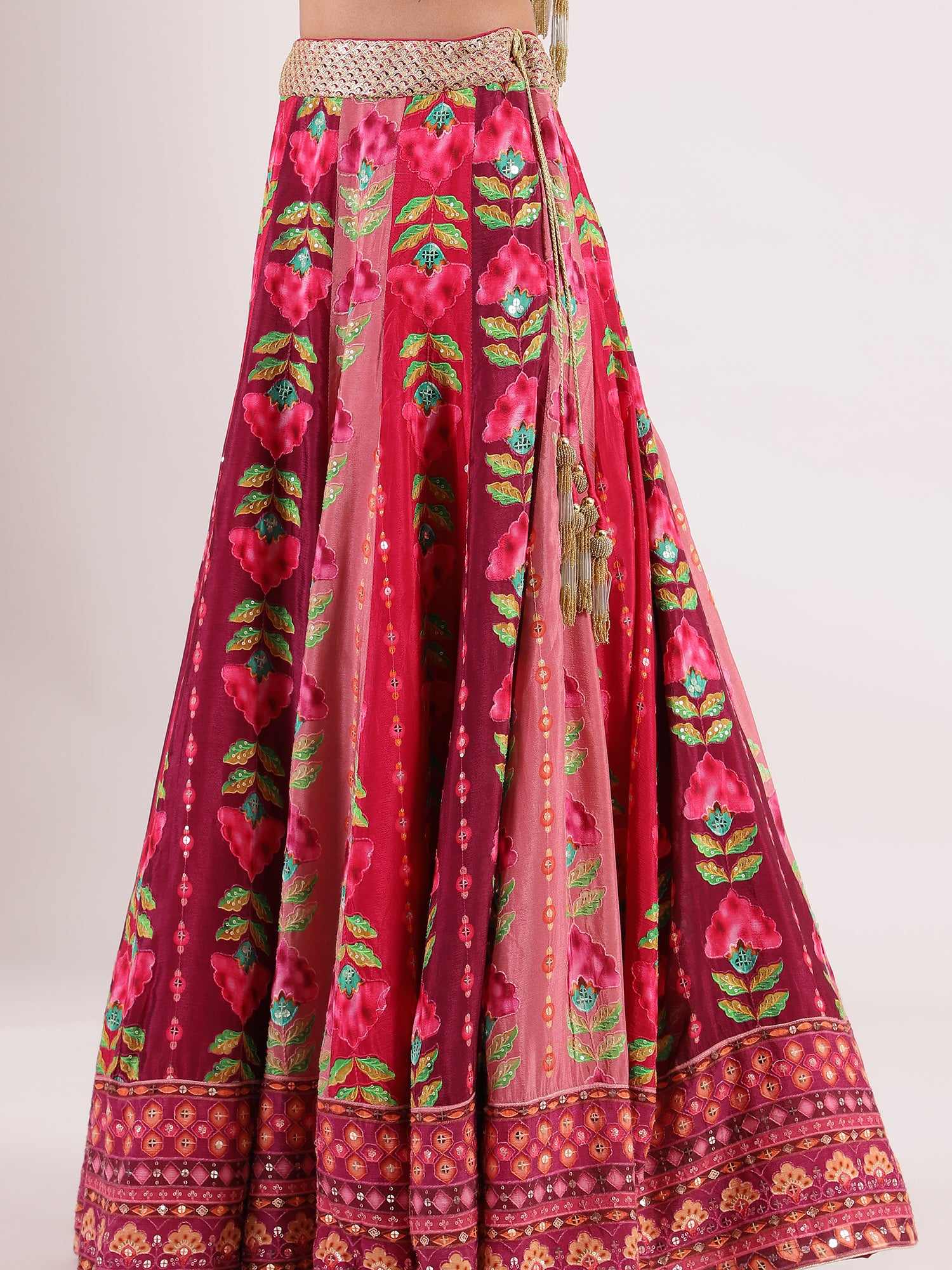 Pink Cotton Applique Lehenga with Brocade Blouse & Kotapatti Embroidery