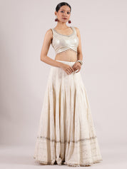 Ethereal Half-White Chikankari Mirror Work Lehenga with Sequins Blouse & Floral Dupatta