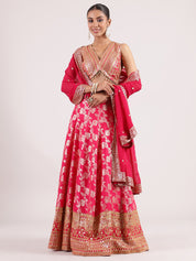 Hot Pink Banarasi Lehenga with Brocade Sequence Blouse