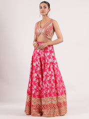 Hot Pink Banarasi Lehenga with Brocade Sequence Blouse