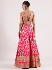 Hot Pink Banarasi Lehenga with Brocade Sequence Blouse