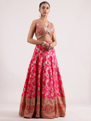 Hot Pink Banarasi Lehenga with Brocade Sequence Blouse