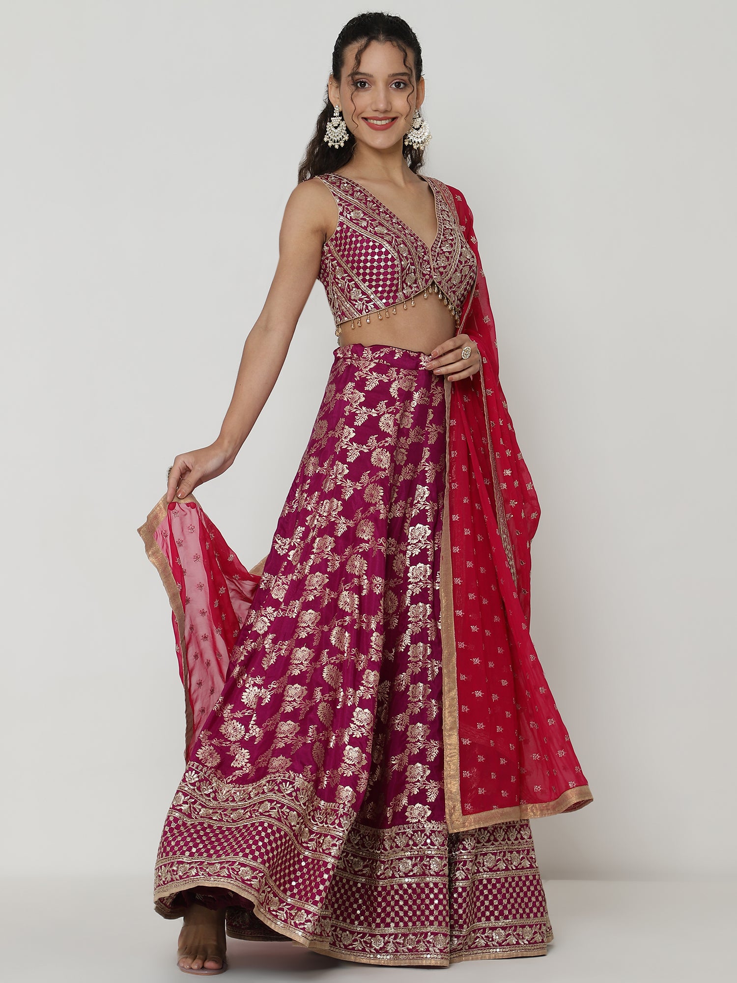 Maroon Banarasi Lehenga with Brocade Sequence Blouse