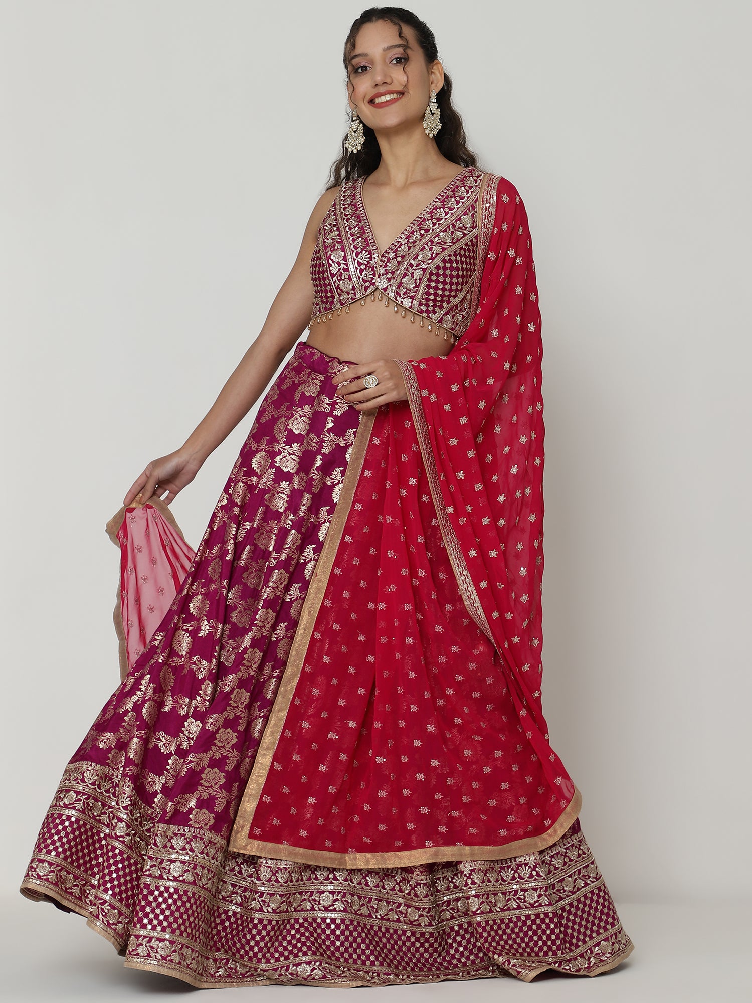 Maroon Banarasi Lehenga with Brocade Sequence Blouse