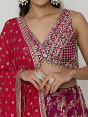 Maroon Banarasi Lehenga with Brocade Sequence Blouse