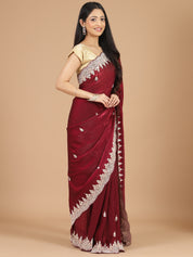 Red Glass Tissue Saree with Sequence Scallop Border