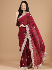 Red Glass Tissue Saree with Sequence Scallop Border