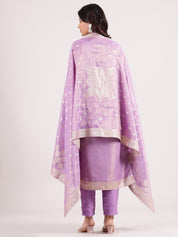 Graceful Lilac Banarasi V-Neck Salwar Suit with Matching Dupatta