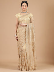 Elegant Sandal Netted Saree with Inricate Zari Work