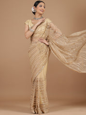 Elegant Sandal Netted Saree with Inricate Zari Work