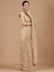 Elegant Sandal Netted Saree with Inricate Zari Work